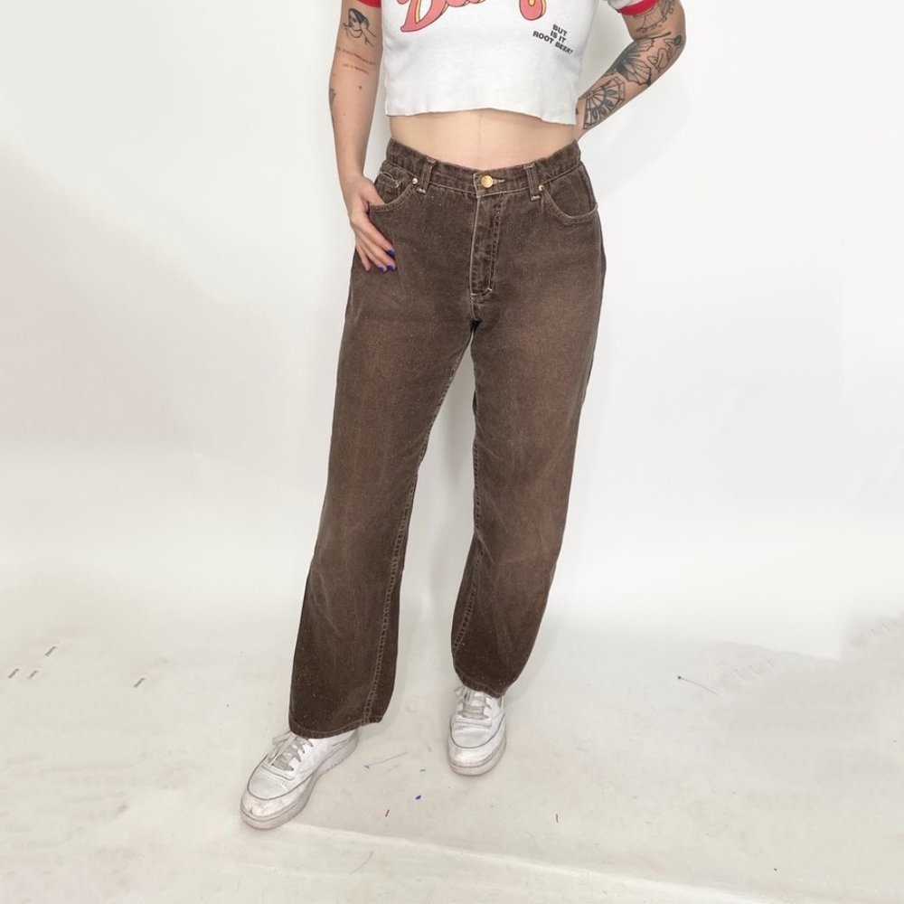 Roberto Cavalli brown gold straight leg jeans